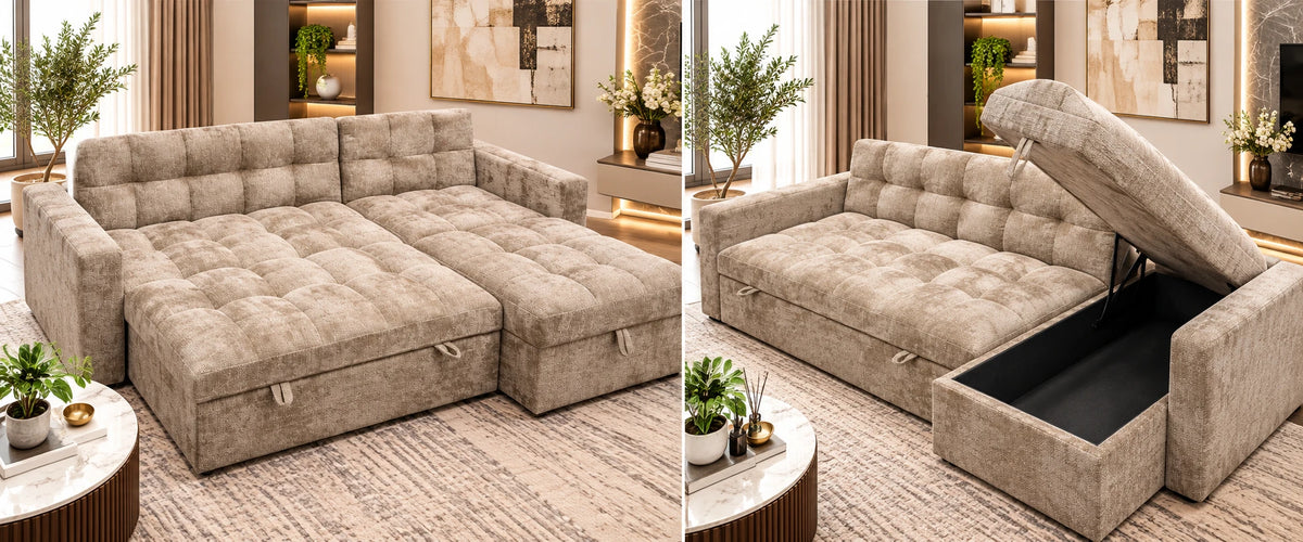 Luxe Comfort L-Shape Sofa Bed with Storage
