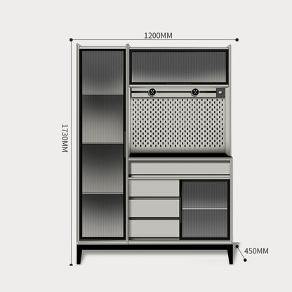 Metallic cabinet with dimensions labeled on a white background