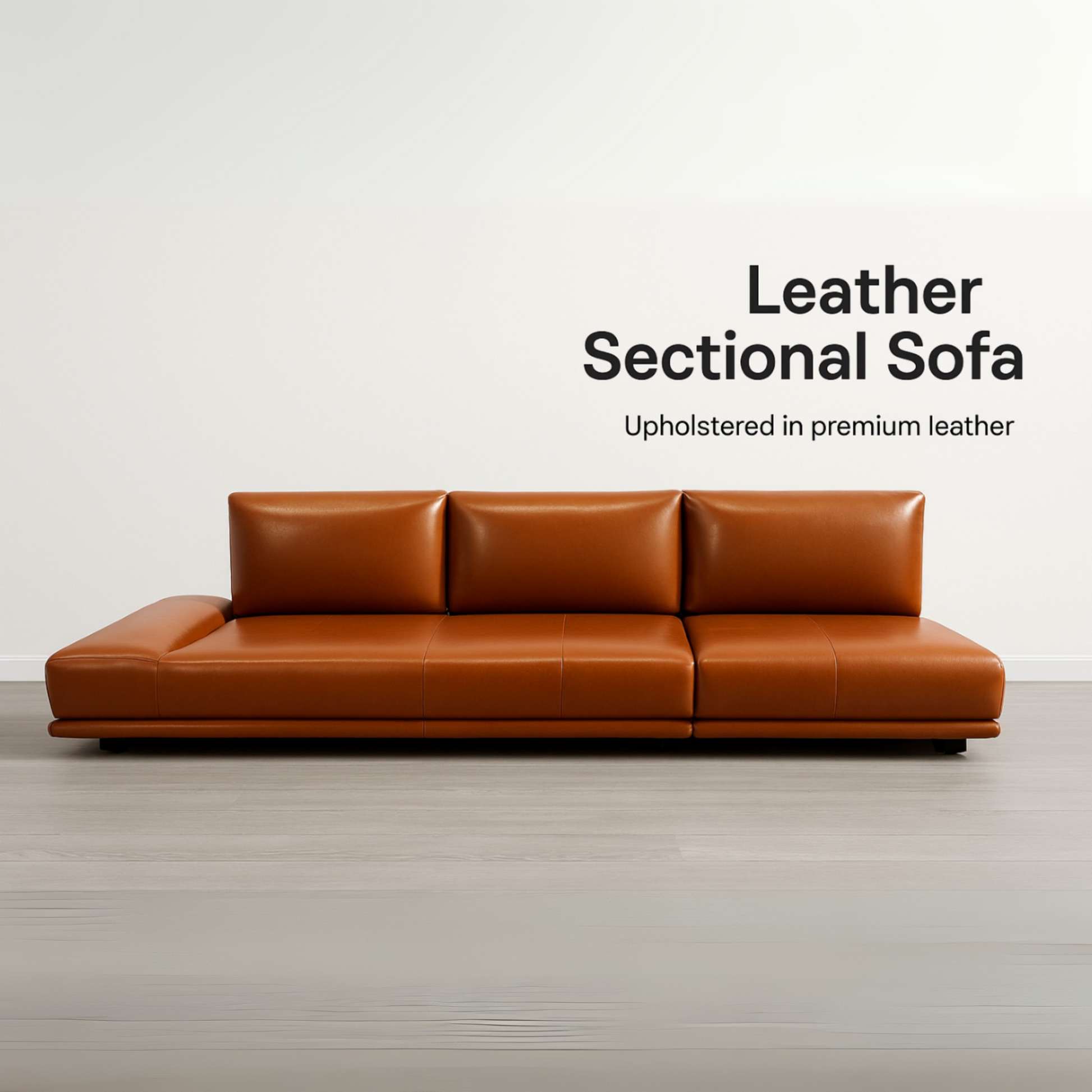 Convertible cognac leather sofa with reclining chaise ends and modular backrests