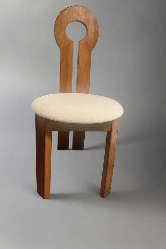 Front view of Elegant Oak Wood Dining Chair featuring solid oak frame, velvet seat, and fleece-textured cushion