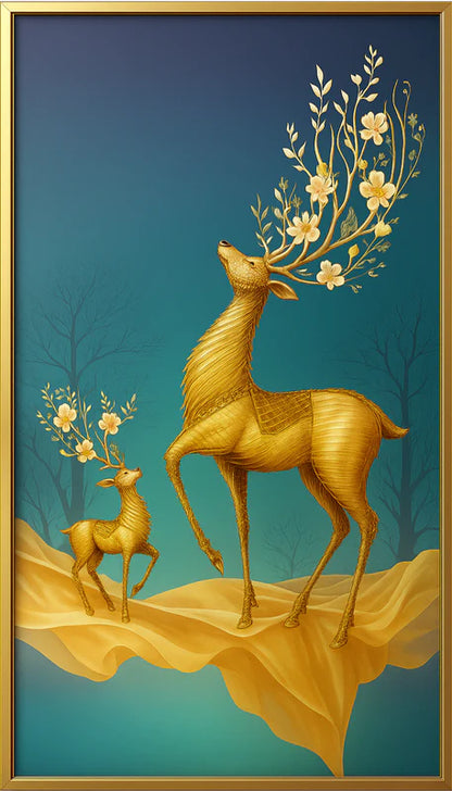 Black and gold framed 3D golden deer wall art for modern decor