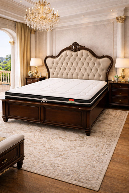 Solid Mahogany Upholstered Bed – Luxury Leather Wooden Bed Frame