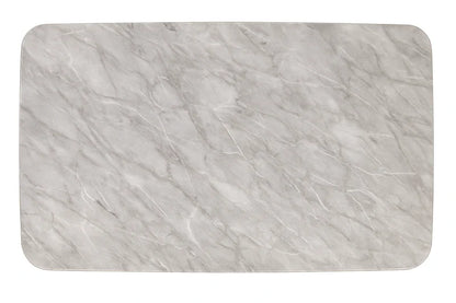 Angled view of luxury Super-Crystalline Marble Dining Table showing radiant marble shine and ash veneer wooden base