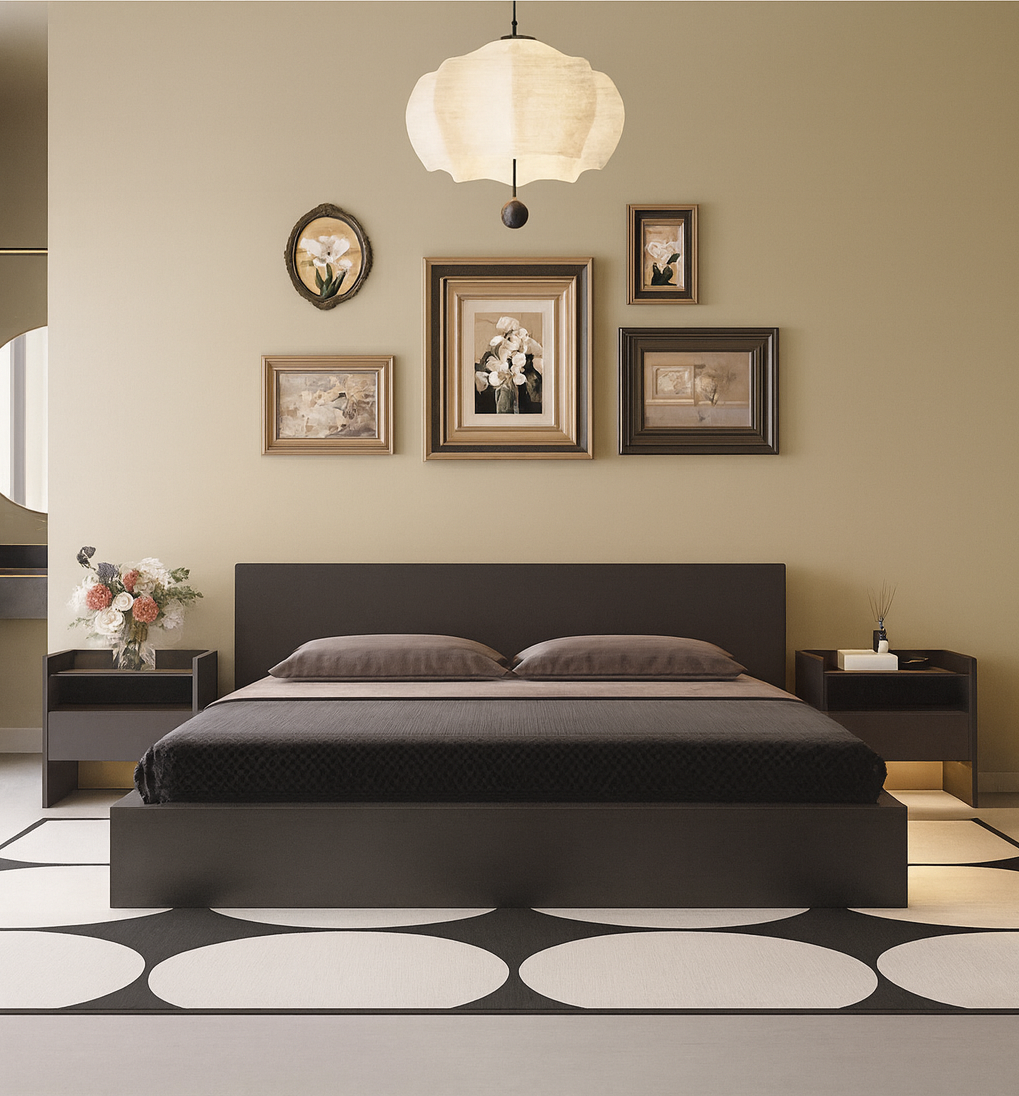 Modern matte black hydraulic lift storage bed with LED lighting and tall headboard