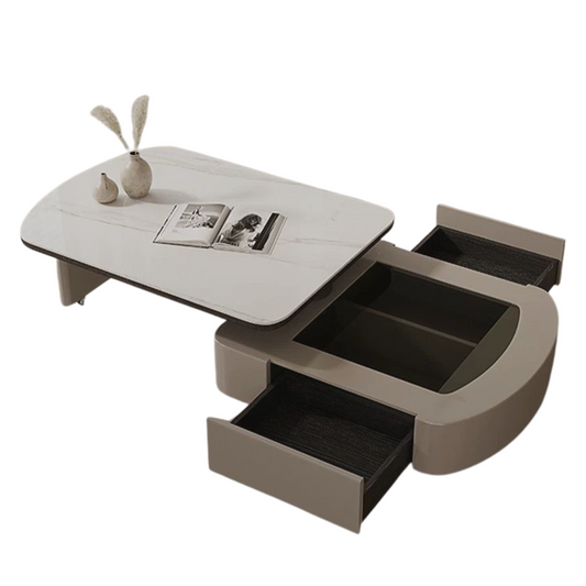 Coffee table with storage compartments on a white background