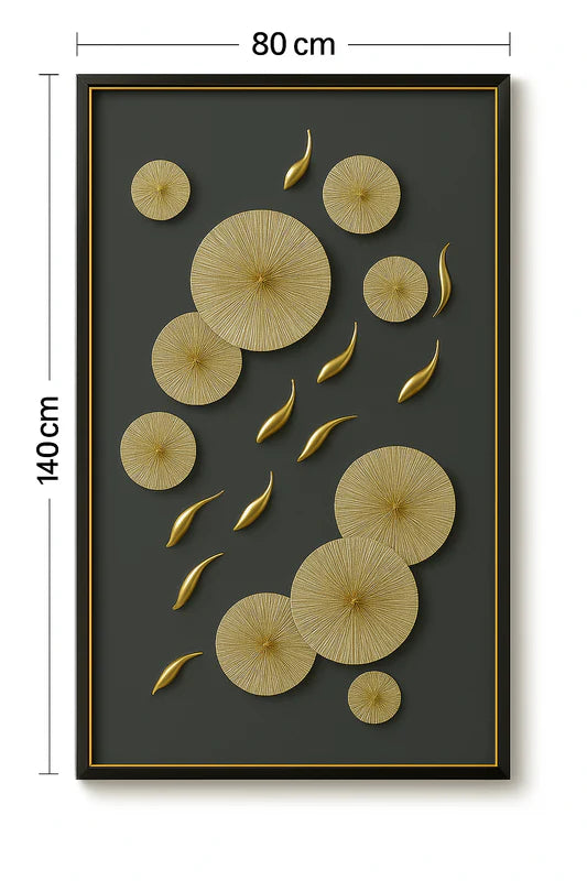 Modern golden disc and leaf wall art 140x80cm – Shangrila Decors Australia