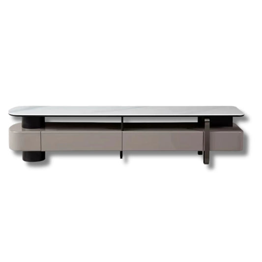 Modern TV stand with a glass top on a white background