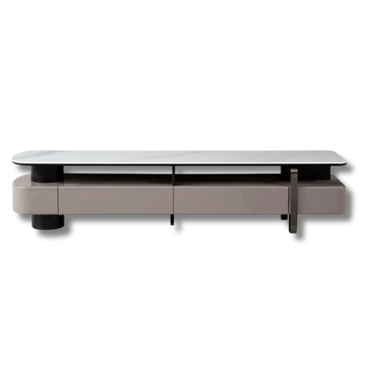 Modern TV stand with a glass top on a white background