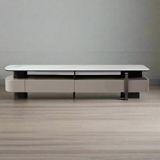 Modern Minimalist TV Console Unit with Storage & Sintered Stone Top