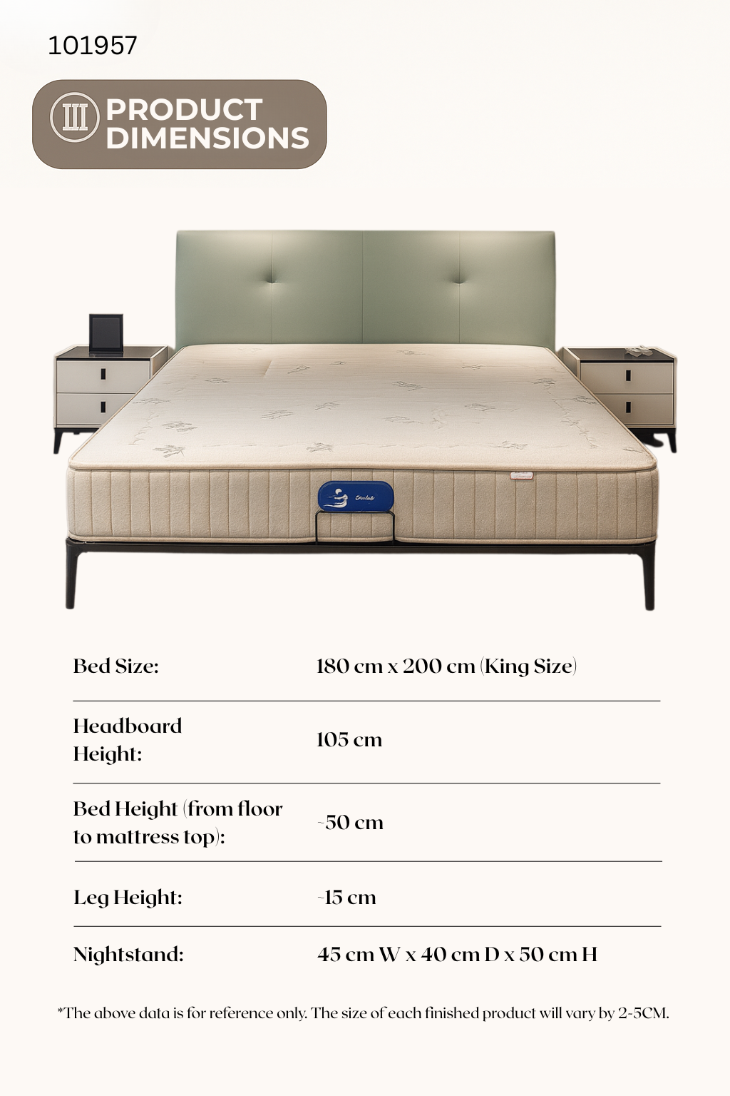 Modern pastel green upholstered bed with black legs