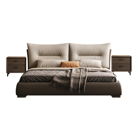 Modern Upholstered King Bed – Taupe & Walnut