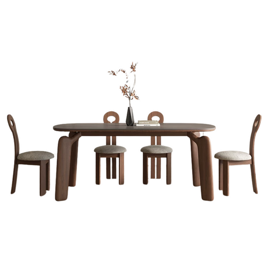 Dining table set with chairs on a white background
