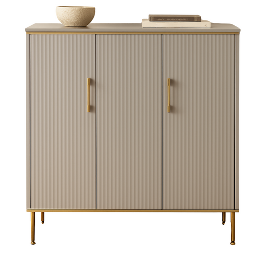 beige shoe rack with golden handles
