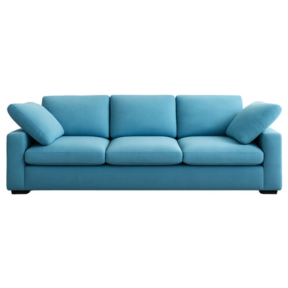Blue sofa with cushions on a white background
