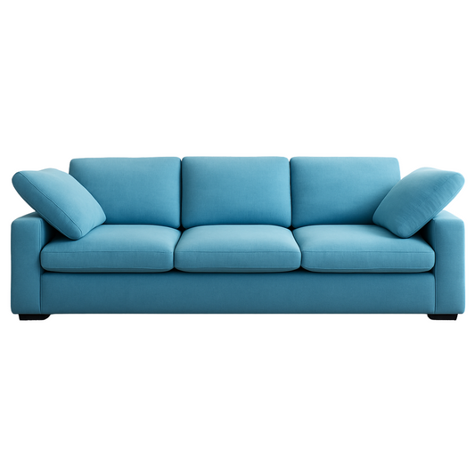 Blue sofa with cushions on a white background