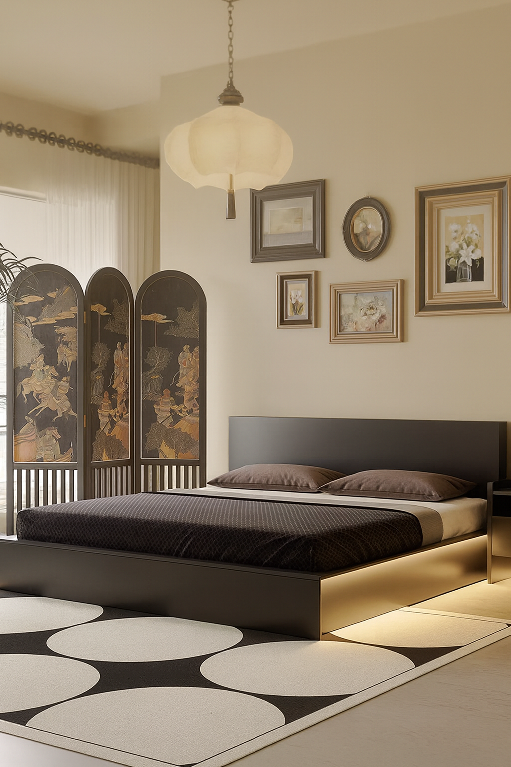 Modern matte black hydraulic lift storage bed with LED lighting and tall headboard